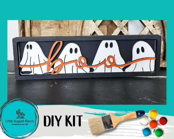 BOO Chunky Halloween Shelf Decor DIY Paint Kit - Halloween Ghost Theme Wood Blanks for Painting