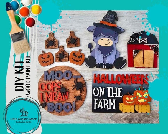 DIY Halloween Highland Cow Tiered Tray Paint Kit - Wood Blanks for Painting