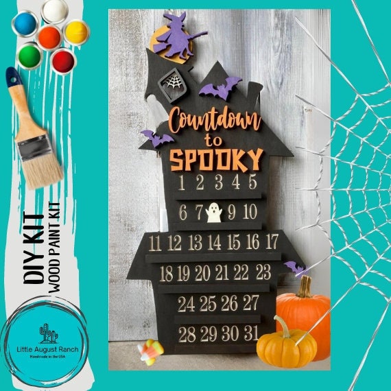 Halloween Countdown Calendar DIY Wood Kit- Spooky Halloween DIY Wood Blank for Painting