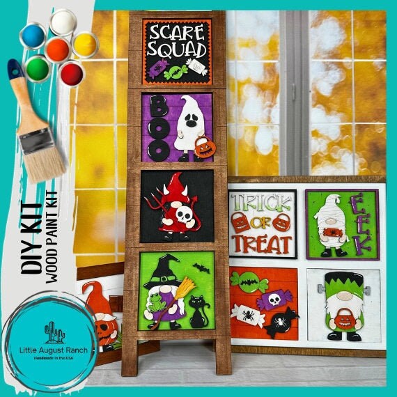 Halloween Gnome DIY Leaning Ladder Insert Kit - Interchangeable Tiered Tray/Ladder Decor Wood Blanks to Paint