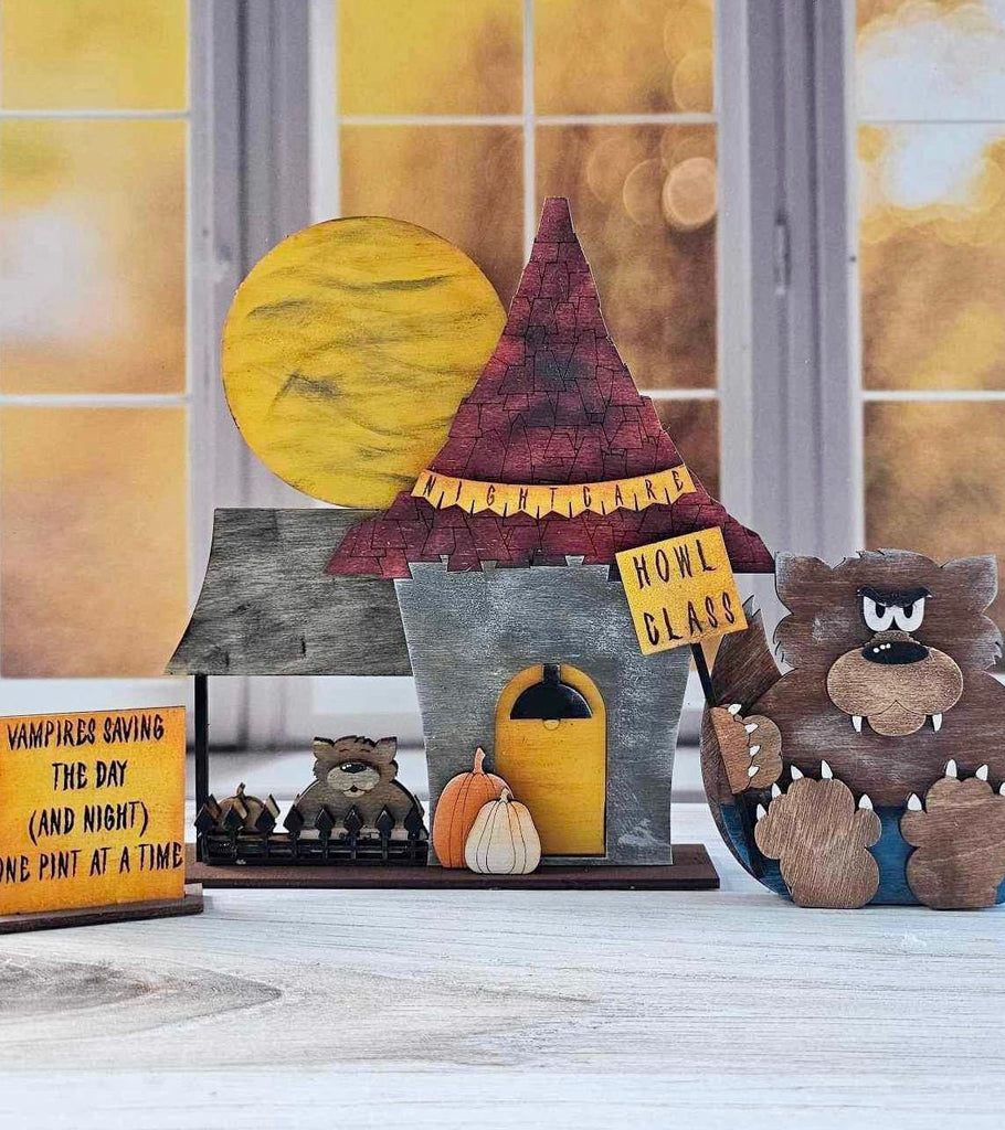 Halloween Village Self Standing Double sided Pieces - Full Moon Night