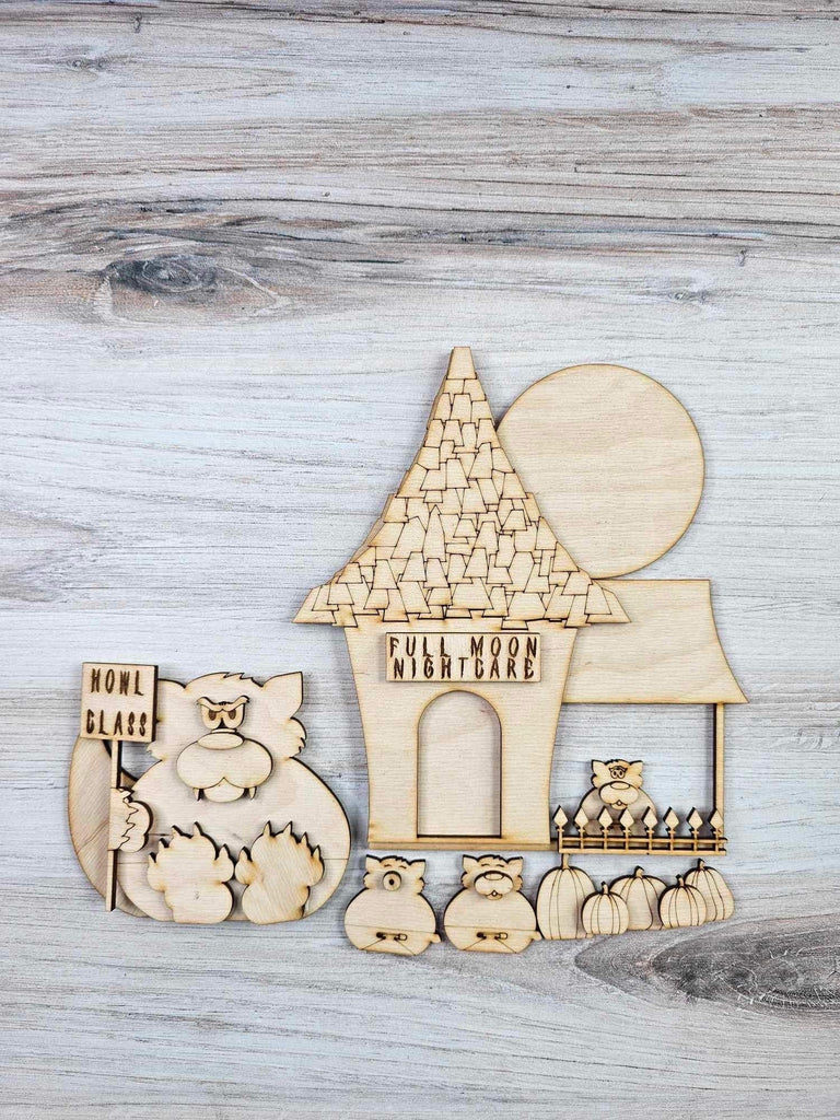 Halloween Village Self Standing Double sided Pieces - Full Moon Night