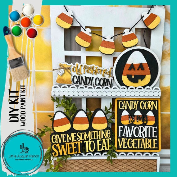 DIY Halloween Candy Corn give me Something Sweet Tiered Tray Paint Kit - Wood Blanks for Painting