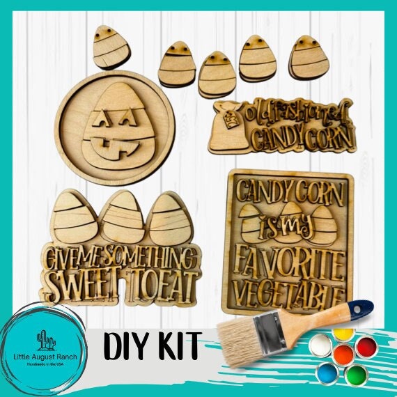 DIY Halloween Candy Corn give me Something Sweet Tiered Tray Paint Kit - Wood Blanks for Painting