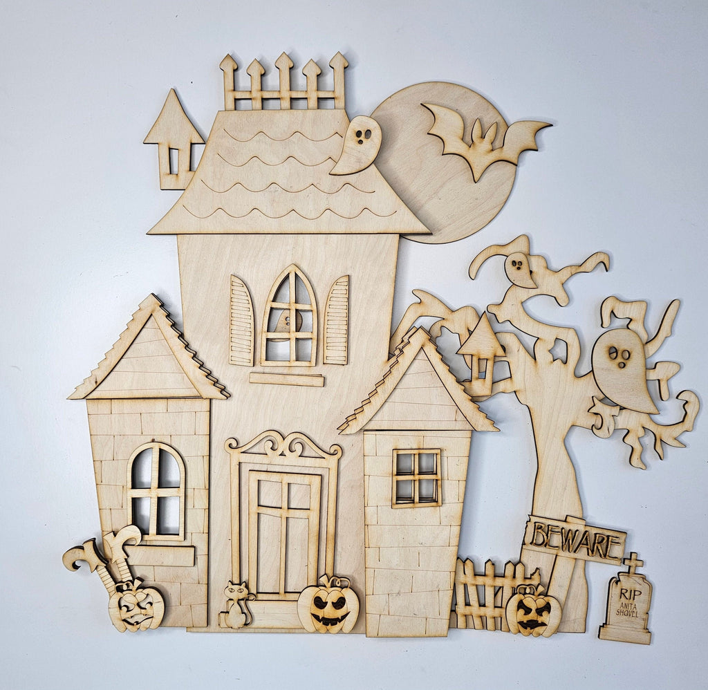 Halloween Large Haunted House DIY Craft Set - Shelf Decor Wood Blanks for Painting