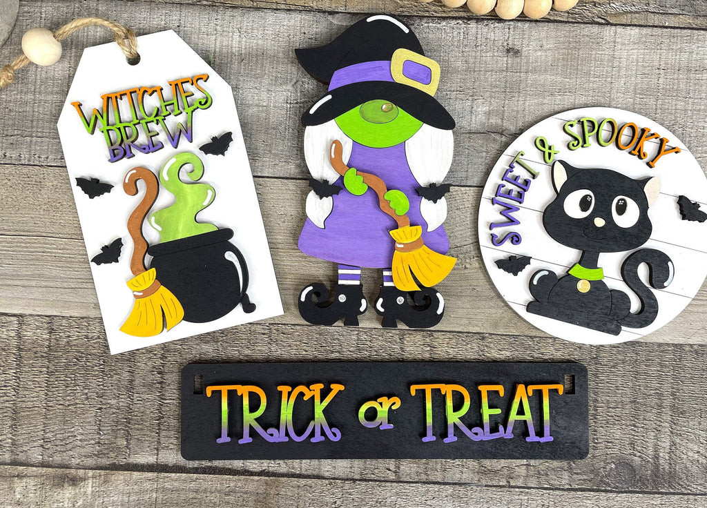 Trick or Treat Witch and Cat Lantern DIY Mini Tray Sets - Wood Blanks for Crafting and Painting