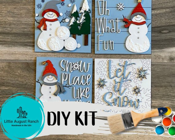 Snowmen Leaning Ladder Tile Insert, DIY Pieces