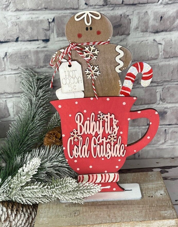 A Gingerbread Hot Cocoa DIY - Standing Decor Base in a wood cup from Little August Ranch.