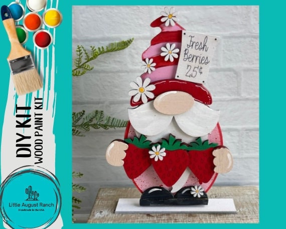 Strawberry Gnome DIY Wood Paint Kit- Standing Gnome on Base