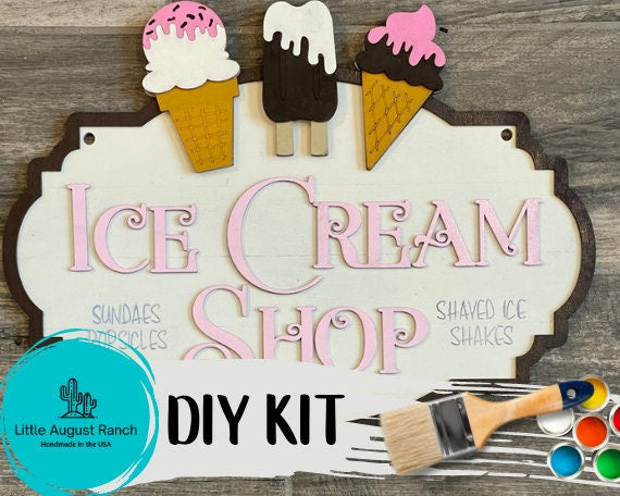 Ice Cream Shop Door Hanger DIY Kit - Welcome Paint Kit Wall Hanging