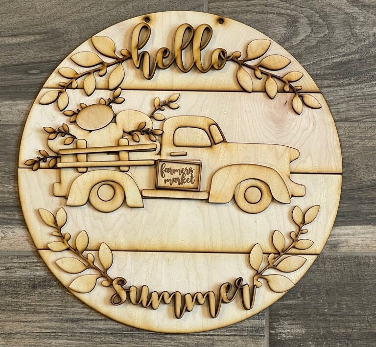 Hello Summer Door Hanger DIY Kit - Old Truck Welcome Paint Kit Wall Hanging