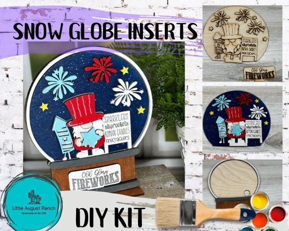 4th of July Insert for Snow Globe DIY Interchangeable Decor Inserts - Wood Paint Kit