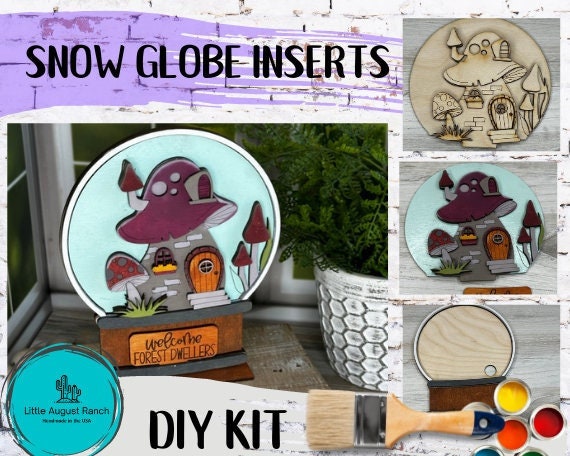 Mushroom Insert for Snow Globe DIY Interchangeable Decor Inserts - Wood Paint Kit