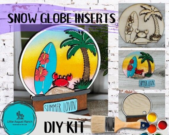 Beach Insert for Snow Globe DIY Interchangeable Decor Inserts - Wood Paint Kit