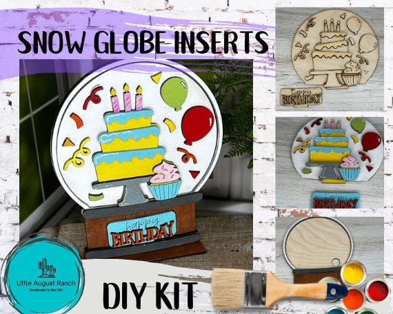 Birthday Insert for Snow Globe DIY Interchangeable Decor Inserts - Wood Paint Kit