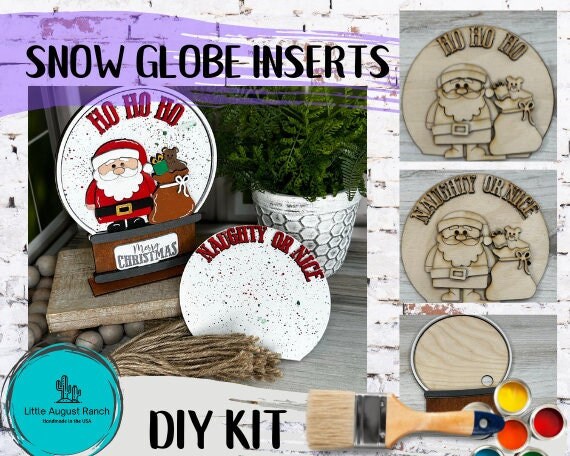 Santa Insert for Snow Globe DIY Interchangeable Decor Inserts - Wood Paint Kit