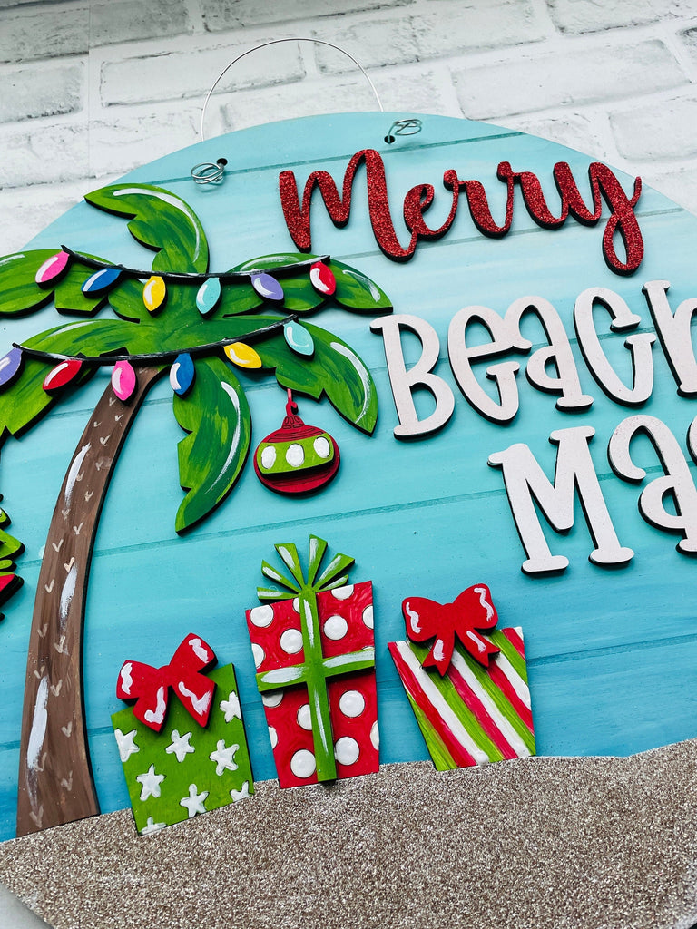 Beachy Christmas Decor - Round Door/Wall Hanger Gone to the Beach