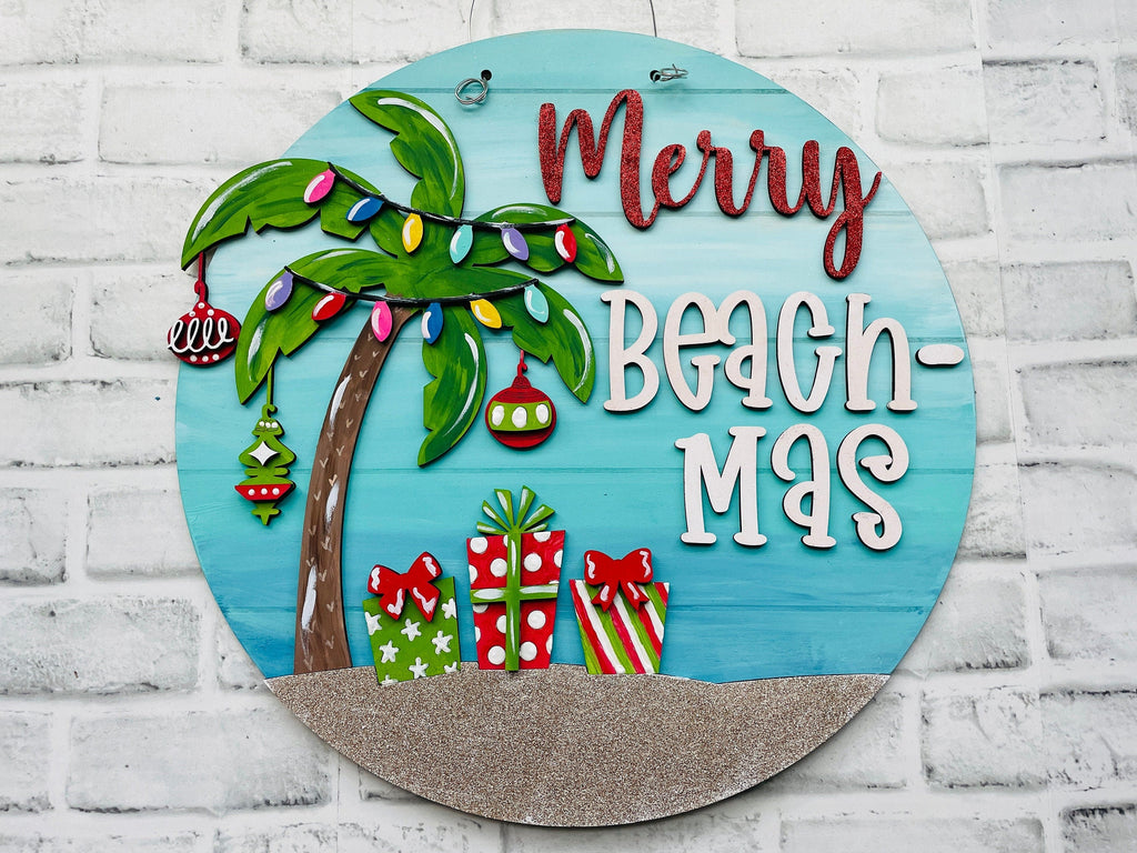 Beachy Christmas Decor - Round Door/Wall Hanger Gone to the Beach