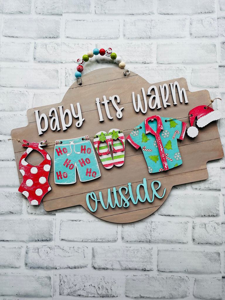 Baby it&#39;s Warm Outside Christmas Decor - Door/Wall Hanger Gone to the Beach Wood Paint Kit