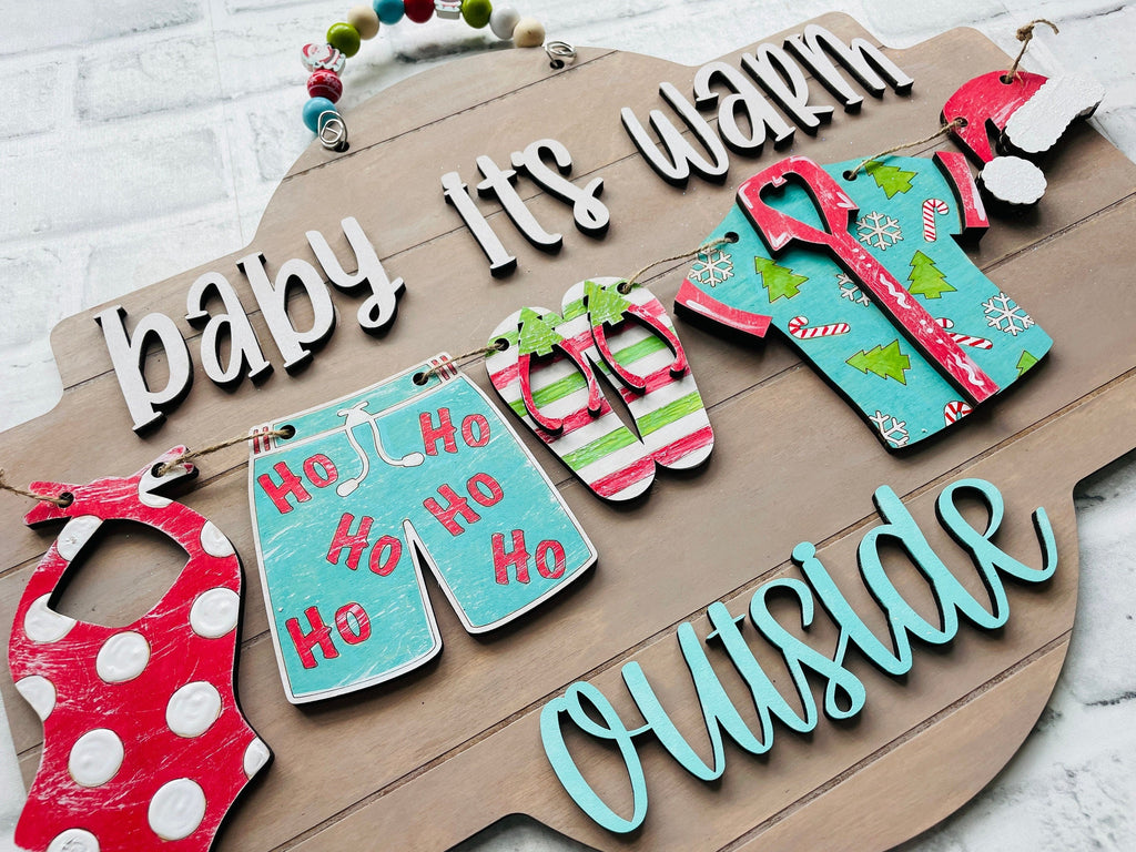 Baby it&#39;s Warm Outside Christmas Decor - Door/Wall Hanger Gone to the Beach Wood Paint Kit