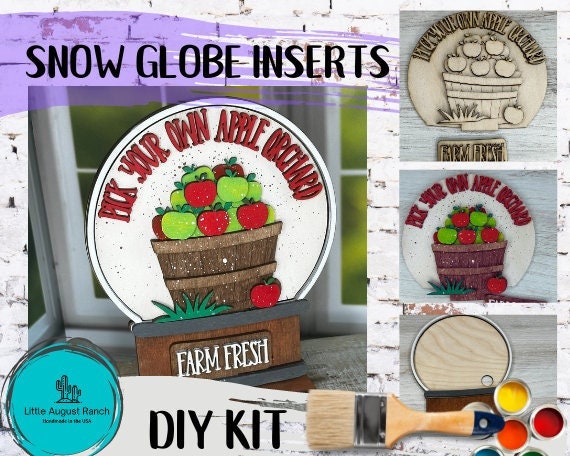 Apple Insert for Snow Globe DIY Interchangeable Decor Inserts - Wood Paint Kit