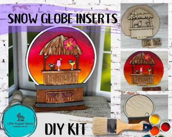 Tiki Bar Insert for Snow Globe DIY Interchangeable Decor Inserts - Wood Paint Kit