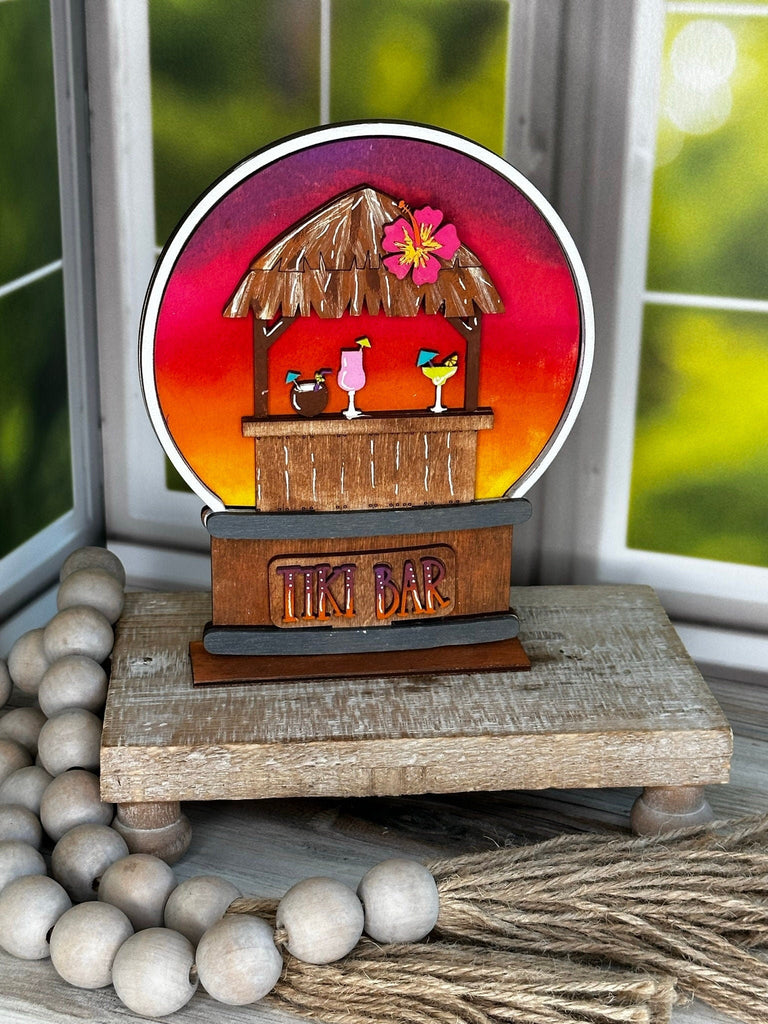 Tiki Bar Insert for Snow Globe DIY Interchangeable Decor Inserts - Wood Paint Kit