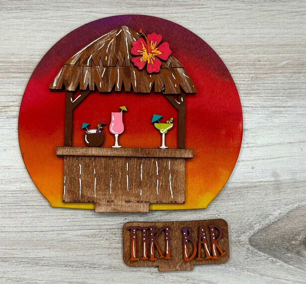 Tiki Bar Insert for Snow Globe DIY Interchangeable Decor Inserts - Wood Paint Kit