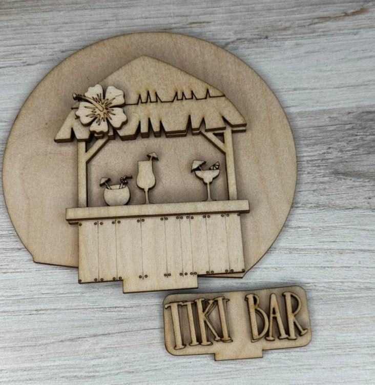 Tiki Bar Insert for Snow Globe DIY Interchangeable Decor Inserts - Wood Paint Kit