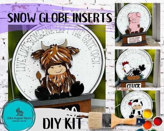 Barnyard Friends Insert for Snow Globe DIY Interchangeable Decor Inserts - Wood Paint Kit