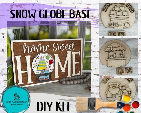 Large Frame BASE for Snow Globe for DIY Interchangeable Decor Inserts - Wood Paint Kit