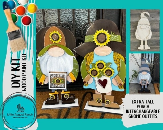 Tall Porch Gnome Sunflower Outfits- DIY Interchangeable Gnome Wood Blanks