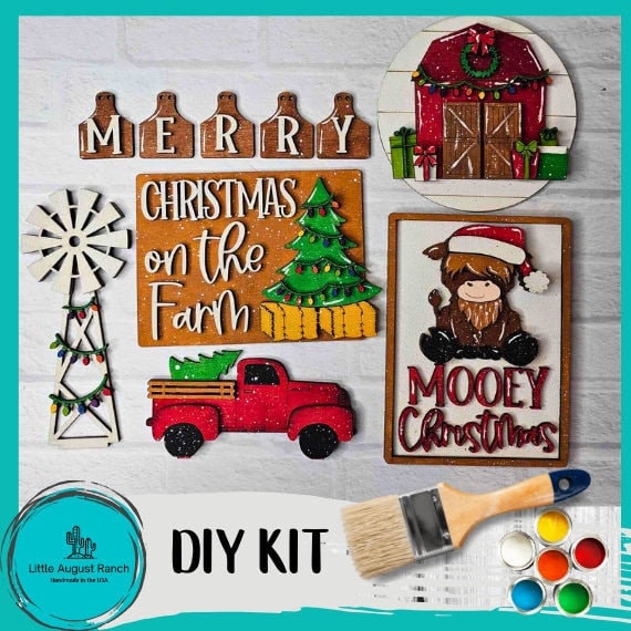 Christmas Highland Cow Tiered Tray DIY- Farm Tier Tray Bundle - Cow Tiered Tray Decor Bundle DIY -Furry Cow