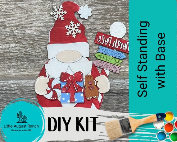 Santa Gnome DIY - Standing Gnome on Base - Christmas DIY Paint Kit - DIY Shelf Decor