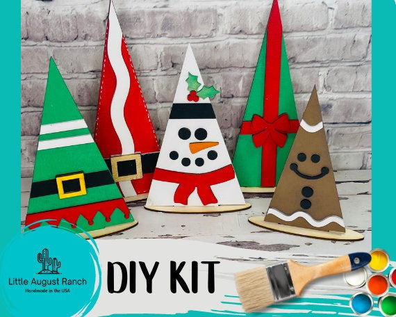 Christmas Tree Characters DIY Craft Kit - Self Standing Christmas Trees- Christmas Tree Wood Blanks