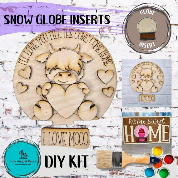 Valentine highland Cow Insert for Snow Globe DIY Interchangeable Decor Inserts - Wood Paint Kit - Home Decor