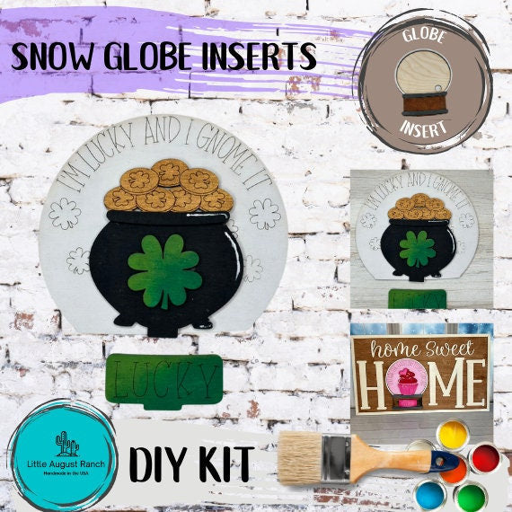 St Patrick Day Lucky Pot of Gold Insert for Snow Globe DIY Interchangeable Decor Inserts - Wood Paint Kit - Home Decor