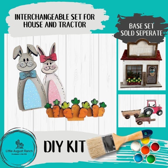 Bunny Pair DIY Interchangeable Add-ons for House and Tractor - Wood Blanks for Crafting and Painting