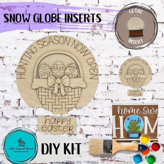 Easter Basket Insert for Snow Globe DIY Interchangeable Decor Inserts - Wood Paint Kit - Home Decor