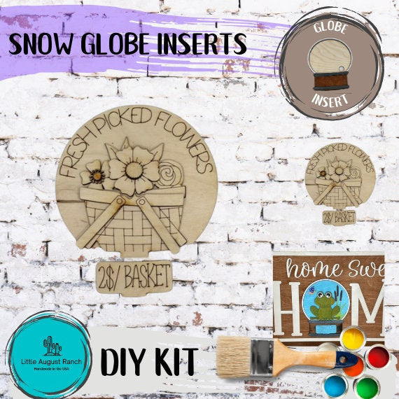 Flower Basket Insert for Snow Globe DIY Interchangeable Decor Inserts - Wood Paint Kit