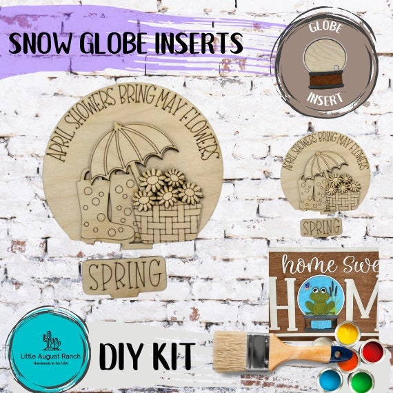 April Showers May Flowers Insert for Snow Globe DIY Interchangeable Decor Inserts - Wood Paint Kit