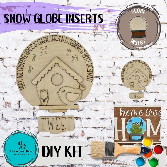 Spring Bird House Insert for Snow Globe DIY Interchangeable Decor Inserts - Wood Paint Kit - Home Decor