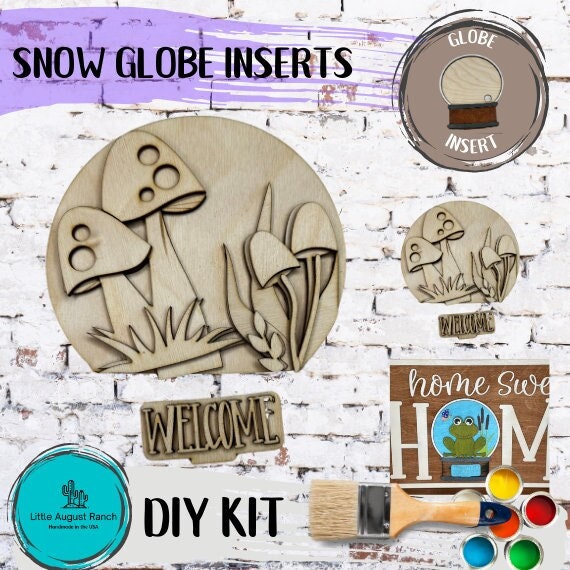 Mushroom Insert for Snow Globe DIY Interchangeable Decor Inserts - Wood Paint Kit