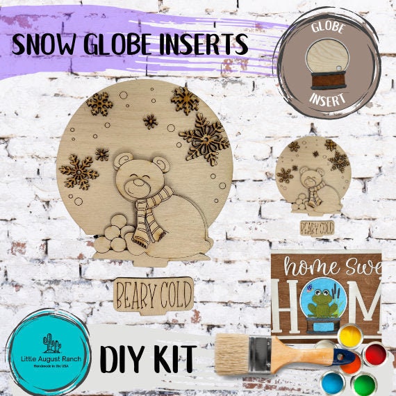 Polar Bear Winter Insert for Snow Globe DIY Interchangeable Decor Inserts - Wood Paint Kit - Home Decor