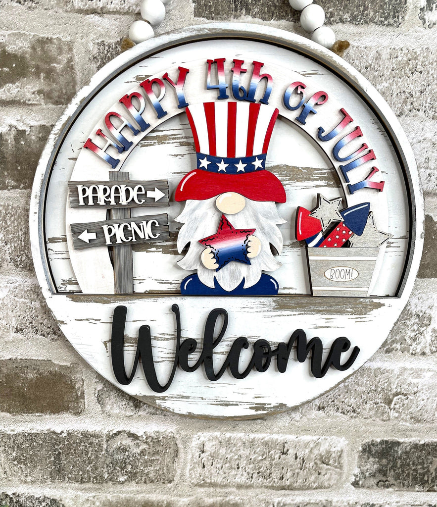 Uncle Sam Gnome Interchangeable Door Hanger - DIY Wood Blanks for Painting and Crafting