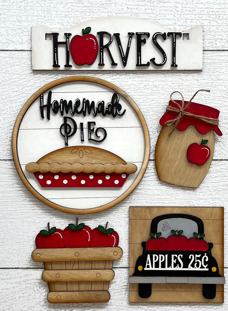 Apple Harvest Tiered Tray Set with Banner - Flat Tiered Tray Holder for Display