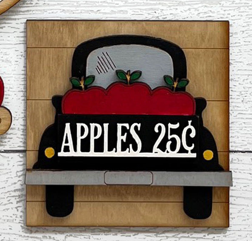 Apple Harvest Tiered Tray Set with Banner - Flat Tiered Tray Holder for Display