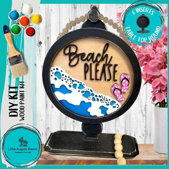 Beach Please, Daisy DIY Tabletop Round Sign Holder - Wood Blanks for Painting and Crafting