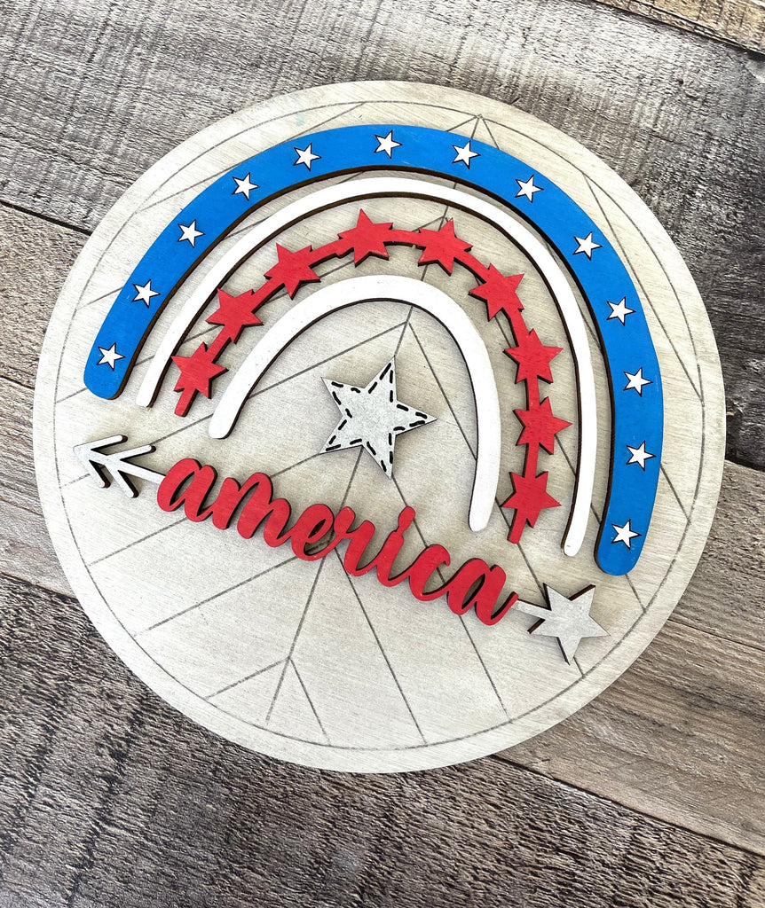 America Rainbow Tabletop Round Sign Holder - Wood Blanks for Painting and Crafting