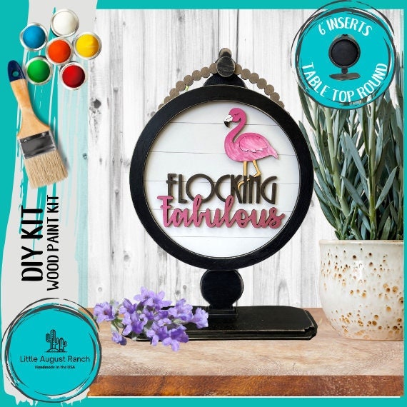 Flamingo Insert for Tabletop Round Sign Holder - Wood Blanks for Painting and Crafting - Drop in Frame